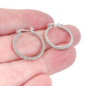 Estate Sterling Silver 925 Cubic Zirconia Hoop Earrings